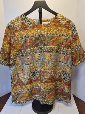 Valerie Stevens Pure Silk Multi-Pattern Boho Short Sleeve Blouse